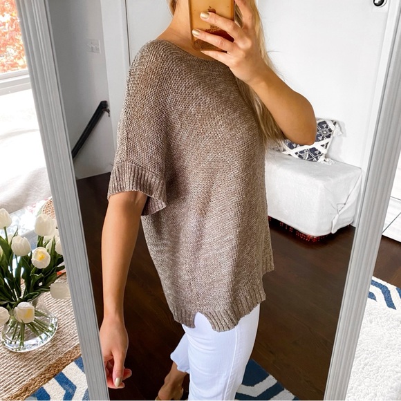 🐚 CASUAL TAN LOOSE FIT KNIT SHORT SLEEVE SWEATER! - Picture 3 of 11